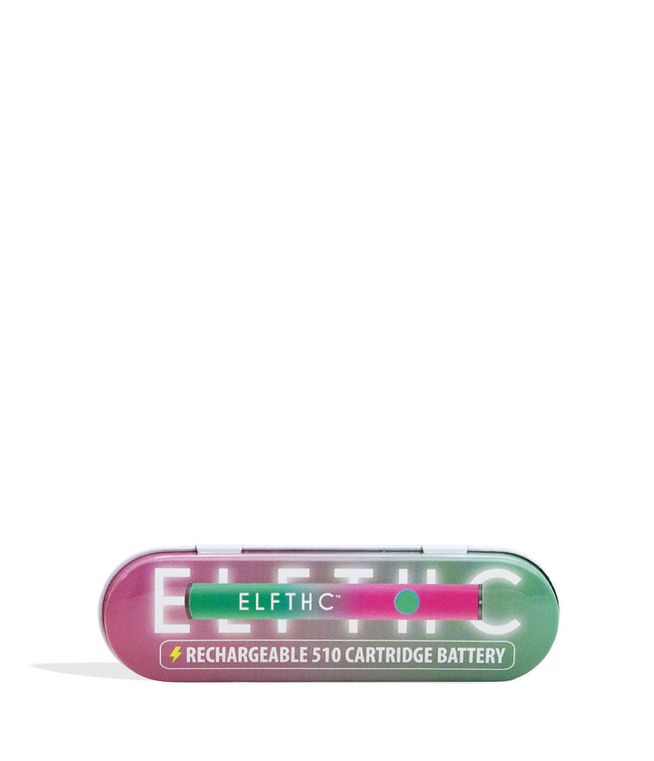 Purple-Green Elf Hardware 510 Rechargeable Stick Battery Packaging Front View on White Background