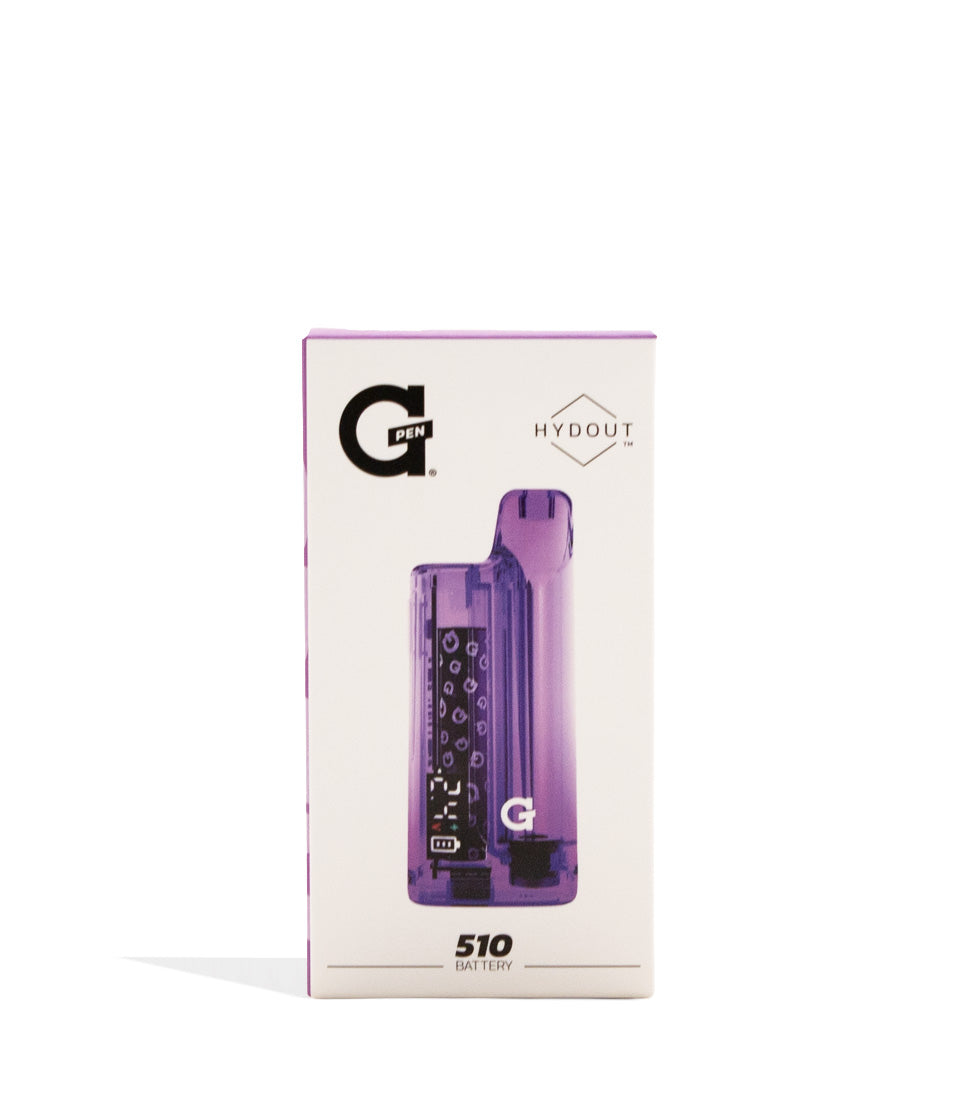 Purple G Pen Hydout Retro Clear Variable Voltage Battery 10pk Packaging Front View on White Background