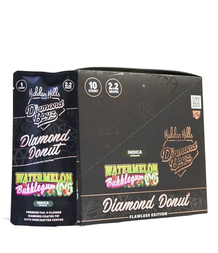 Watermelon Bubble Gum Hidden Hills Diamond Boyz 2.2g THC-A Diamond Donut Pre Roll 10pk Front View on White Background