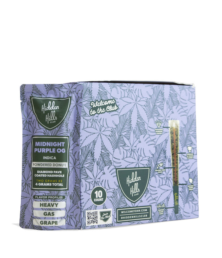 Midnight Purple OG Hidden Hills Powdered Donutz THC-A Diamond Pave Coated Hashole 2g 2pk Pre Roll 10pk on white background
