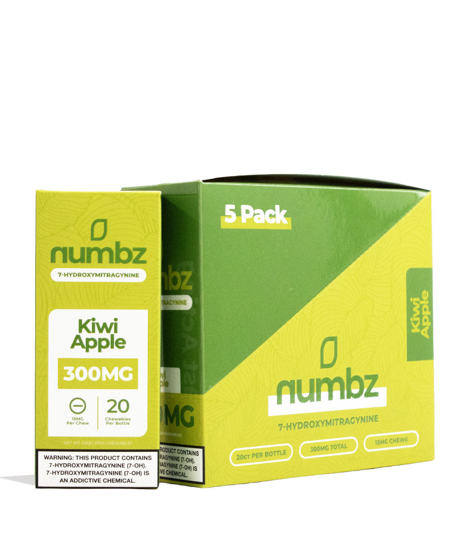 Kiwi Apple Numbz 300mg 7-OH + MIT Chewable Tablets 5pk Front View on White Background