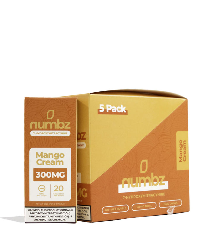Mango Cream Numbz 300mg 7-OH + MIT Chewable Tablets 5pk Front View on White Background