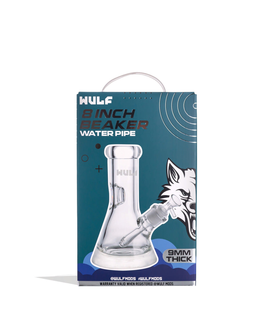 Wulf Glass 9mm 8inch Beaker Water Pipe Packaging Front View on White Background