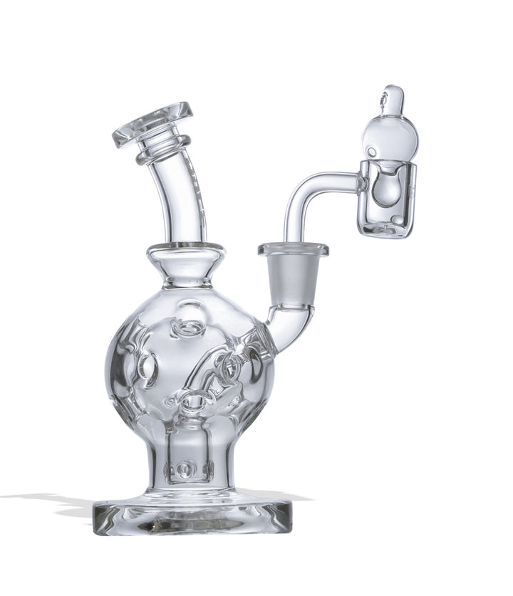 Clear Wulf Mods Atom 14mm Dab Rig with Quartz Banger Front View on White Background