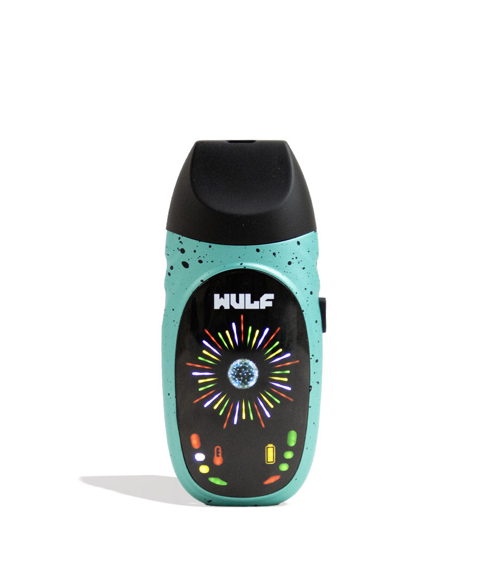 Teal-Black Spatter Wulf Mods Faze Portable Dry Herb Vaporizer Front View on White Background