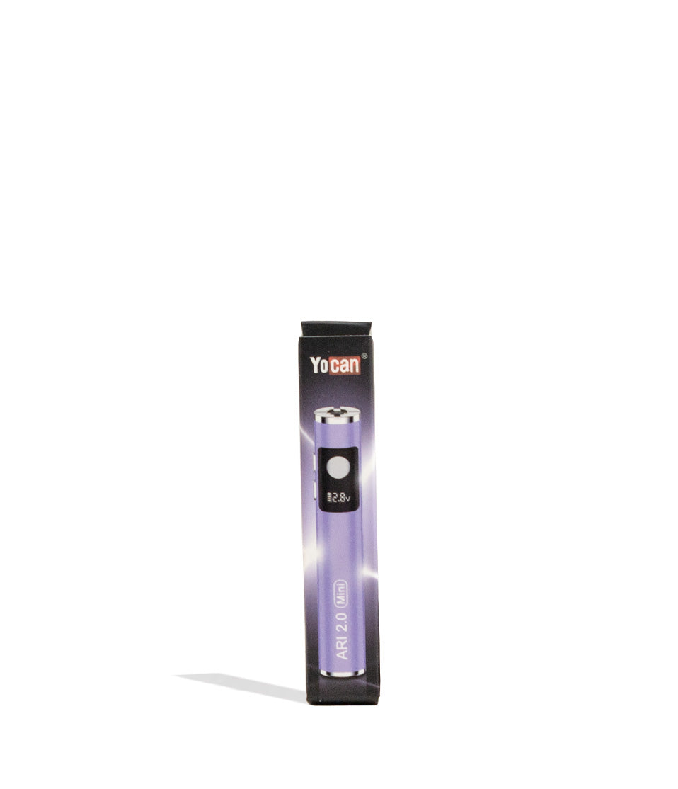Purple Yocan Ari Mini 2.0 Variable Voltage Battery 15pk Packaging Front View on White Background