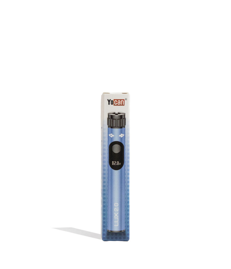 Blue Yocan Lux 2.0 Variable Voltage Battery 15pk Packaging Front View on White Background