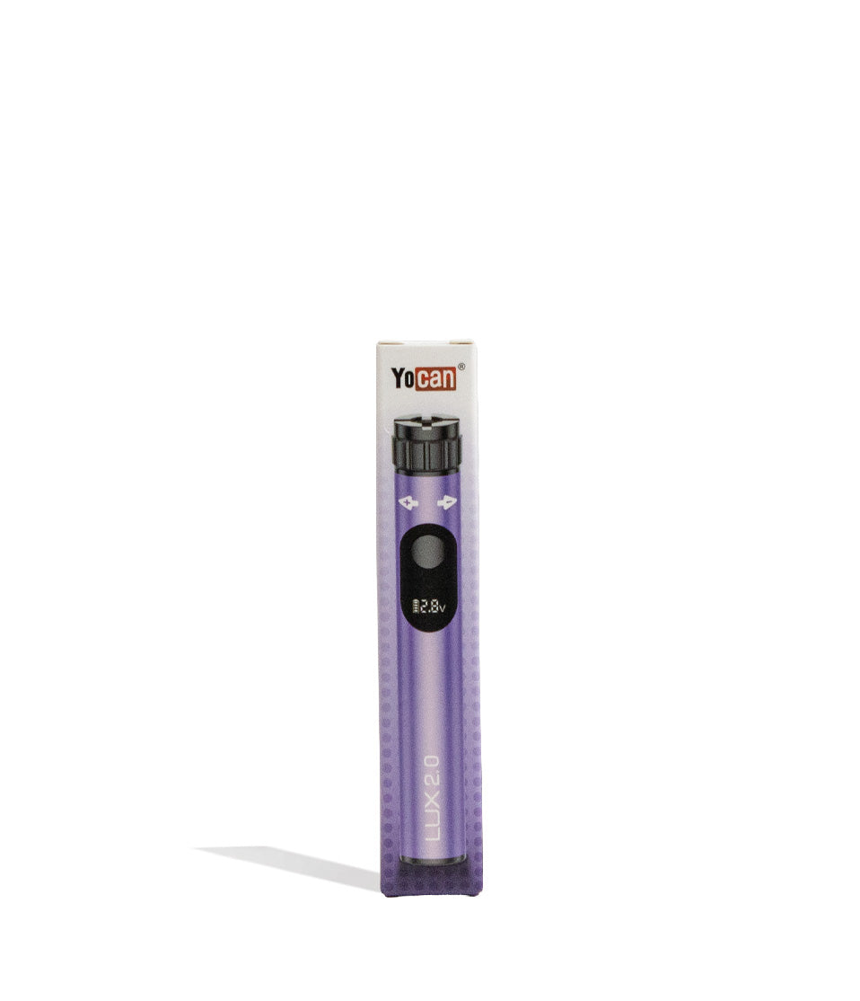 Purple Yocan Lux 2.0 Variable Voltage Battery 15pk Packaging Front View on White Background