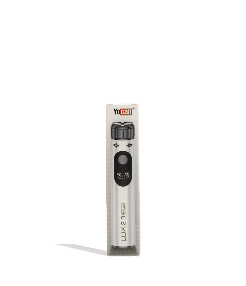 White Yocan Lux Plus 2.0 Variable Voltage Battery 15pk Packaging Front View on White Background